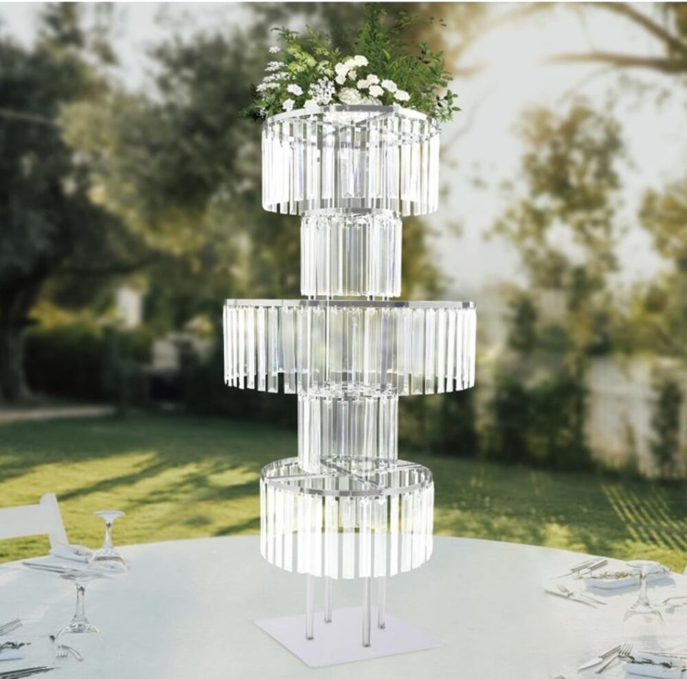 43.3" 5-Tier Crystal Flower Stand Silver Wedding Centerpiece Vase Pedestal
